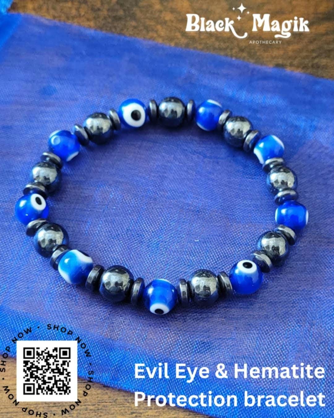 Evil Eye & Hematite Protection bracelet, protection jewelry, gemstone jewelry, crystal bracelet