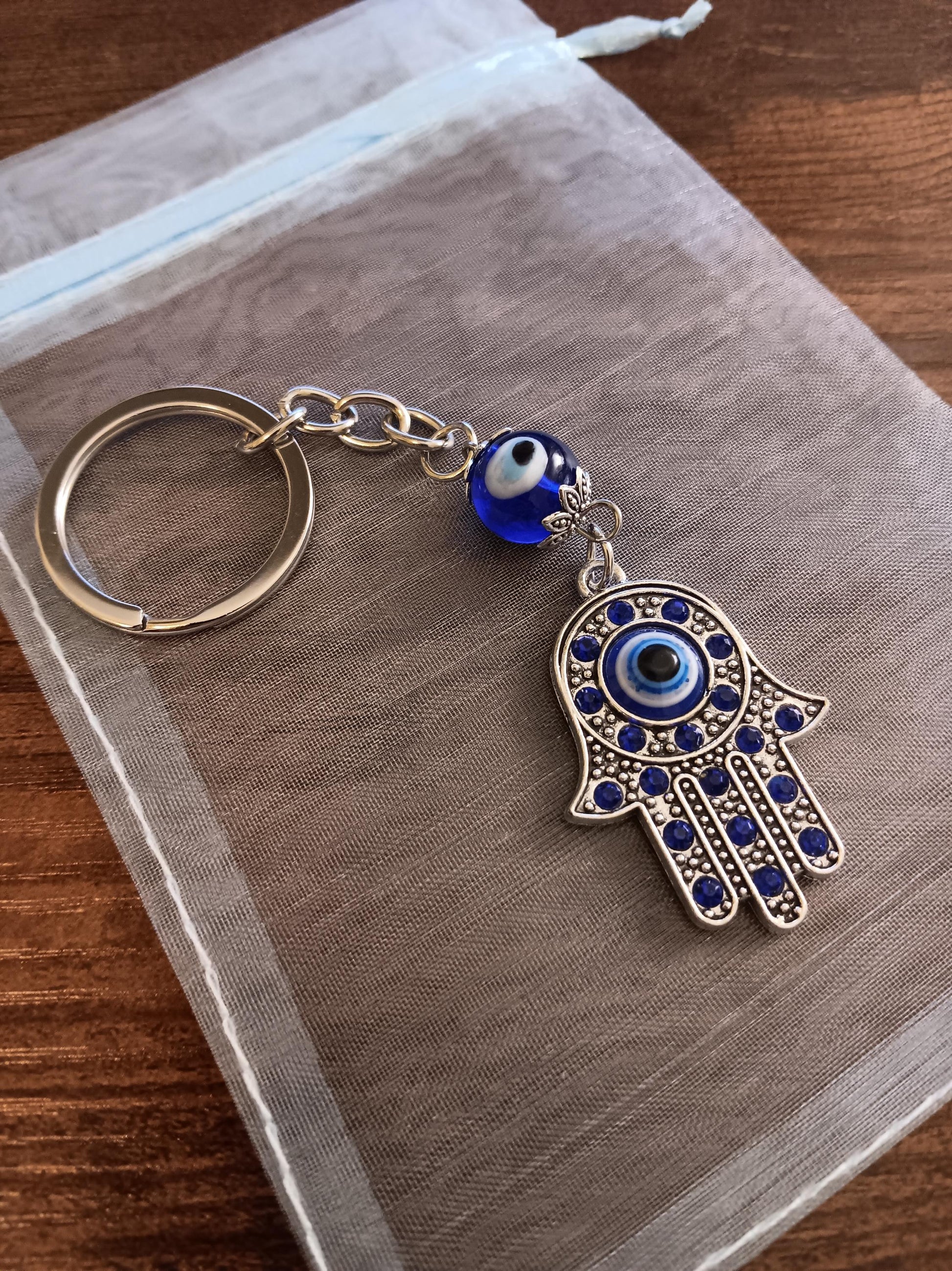 Evil eye keychain, handmade, silver keychain