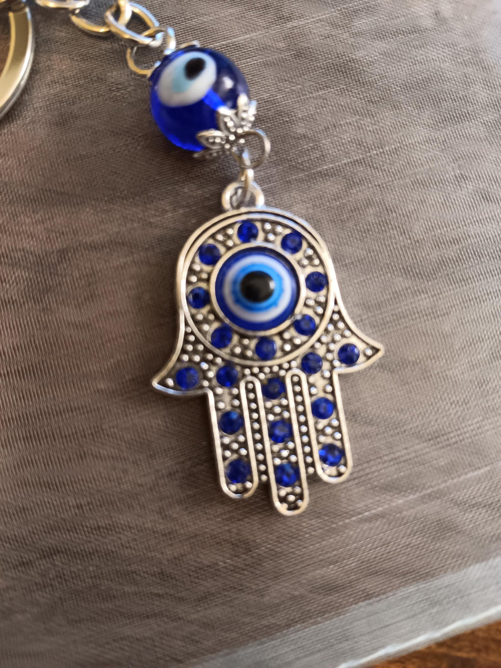 Evil eye keychain, handmade, silver keychain