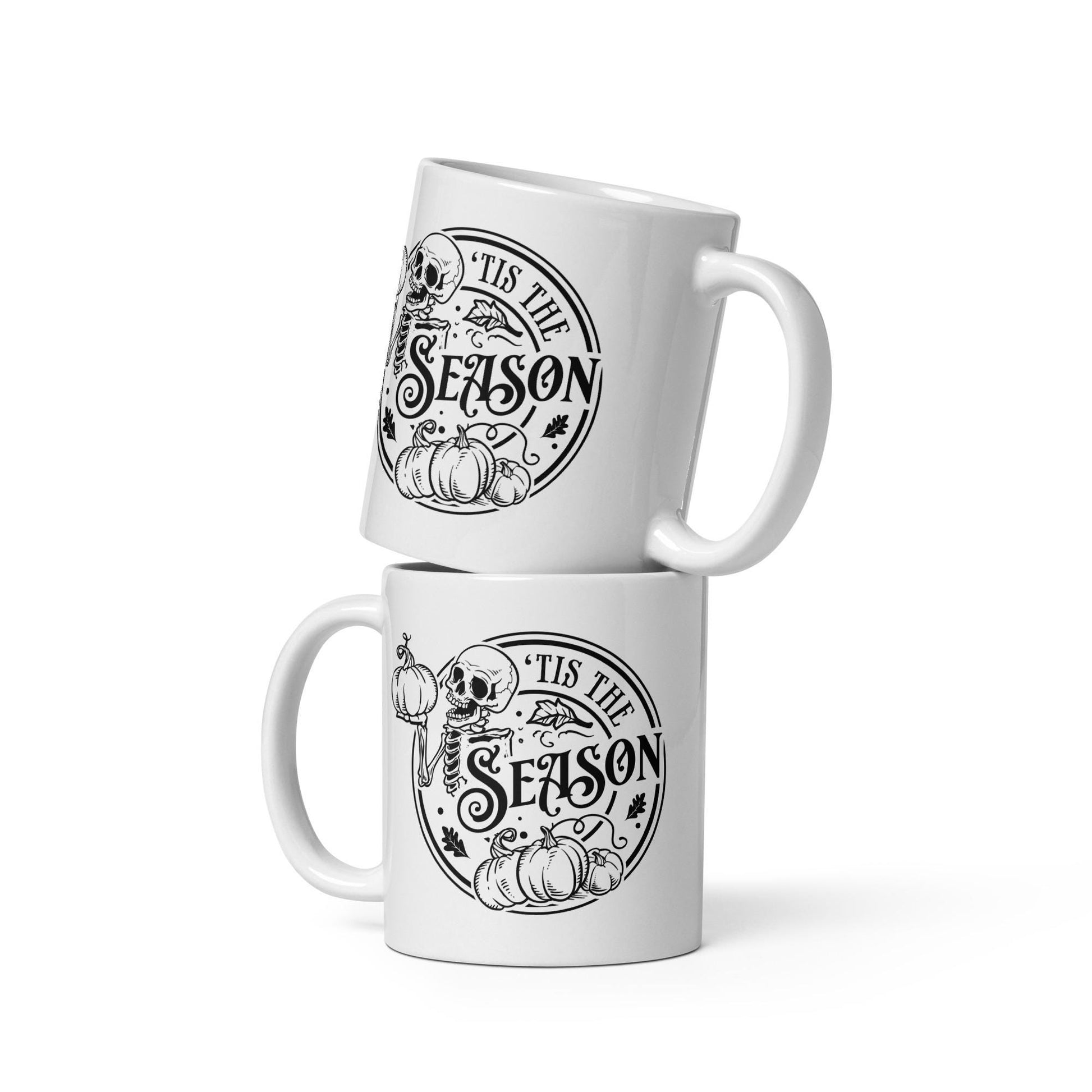 Tis the season coffee mug, skeleton mug, ceramic white glossy mug